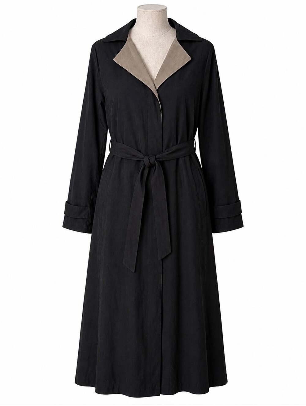 Fleet Street Maxi Trench Coat Women’s 8 Black Removable Hood Lining Belted Y2K